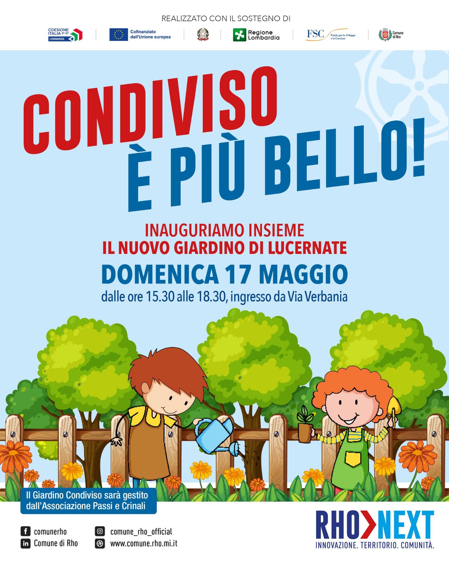 Locandina Condiviso è più bello inauguriamo insieme il nuovo giardino di Lucernate-  Domenica 17 maggio